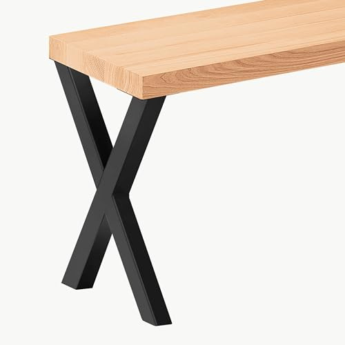 LAMO Manufaktur Banco para Mesa de Comedor 30x160x47cm (Ancho x Largo x Alto), Patas para Muebles Modelo Design Negro/Asiento Natural