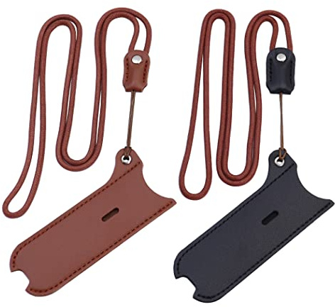 ZUYOOK PU Artificial Leather Case Lanyard Necklace case for J-U-L/R-E-X/M-O-T/YO-Z Or Small Lanyard Leather Pen Cover, Detachable Protective Strap[2PACK][Black+Brown]
