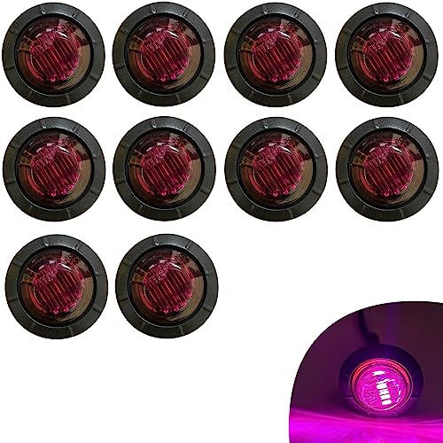 KYYET 10 Stück 3/4-Zoll-Halterung, LED-Rückseitenmarkierung, runde Kontrollleuchten für LKW, Anhänger, Wohnmobile, LED-Streifen für Boote, Rücklicht, Bremse, 12 V (lila)