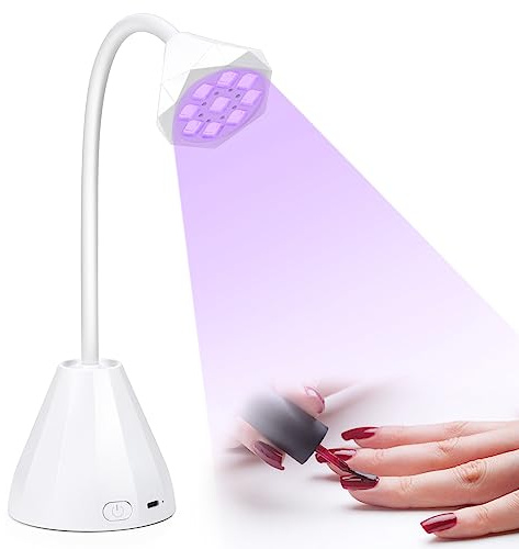 LED UV Nail Lamp Rechargeable 27W Mini UV Light for Gel X Nails Extension,Cordless Portable Nail Dryer 360°Rotatable Gooseneck Polish Curing Lamp with 2 Timer,Hands Free Flash Cure Light for Nail Art