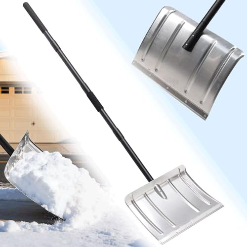 Schneeschaufel für Auffahrt, robuster Aluminium-Schneeschaufel für Auto, Auffahrt, Schneeräumung, Metall-Schneeschaufel, ergonomische Schneeschaufel für Terrassendielen, Kofferraum, Outdoor, 137 cm