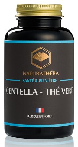 Naturathéra - CENTELLA THÉ VERT - Complément Alimentaire Cholestérol, Circulation & Hypertension Artérielle - 90 Gélules - Extraits Secs - Fabriqué en France - Vegan - Sans Additifs Allergènes OGM