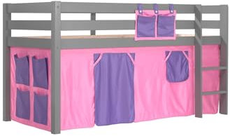 möbelando Spielbett >Pino< in Kiefer massiv grau lackiert - 210x114x106 (BxHxT)