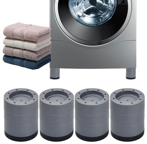 4 Piezas Patas Soporte Antivibracion Lavadora, Almohadillas Antideslizantes para Pies de Lavadora, Amortiguador de Vibraciones para Lavadoras y Secadoras Gris (8cm)
