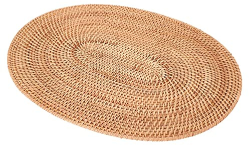 Luntfeiy Rattan Gewebte Tischsets Ovale Runde Tischsets rutschfeste HitzebestäNdiges Tischset NatüRliches Mehrzweck Tischset 30X40Cm