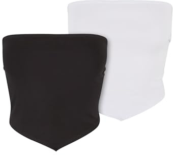 Urban Classics dam Top Ladies Knotted Bandeau topp 2-pack vit svart XL, Vit + svart, XL
