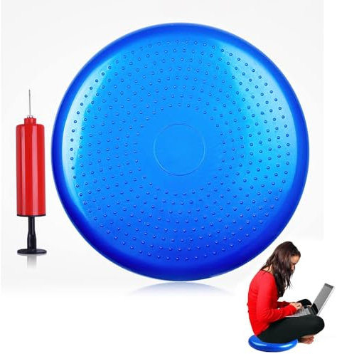 ZZTTLE Kinder Erwachsene Balancekissen Ballsitzkissen mit Luftpumpe, Durchmesser 33cm Balance Training Yoga Matte Massage Board Physiokissen für Core, Koordination, Fitness Rückentraining Pad (Blau)