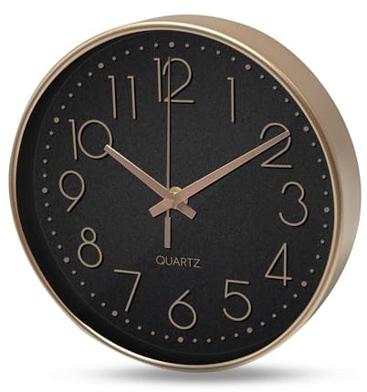 Diompirux 20cm Wanduhr Ohne TickgeräUsche, Modern Hohe Genauigkeit Wanduhr, roségoldene Zeiger, Einfach zu Lesen, mit umweltfreundlichem Rahmen und klare Glasscheibe, für Wohnzimmer,Büro,Schule