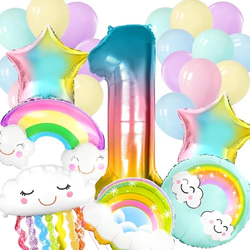 Geburtstagsballons Regenbogen, 35pcs Geburtstagsdeko Regenbogen, 1. Geburtstag Mädchen Ballon, Regenbogen Ballon Set, Geeignet für Geburtstagsfeiern für 1-jährige Mädchen, Babyparty