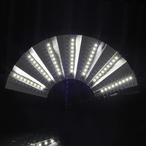 Faltbarer R-ave Fächer mit Licht, LED Faltventilator Batteriebetriebener Handfächer für Herren Damen, Beleuchteter Handfächer für Raves Karneval Bar, Bühnenfächer Show-Fächer Tanz-Fan Festival Zubehör