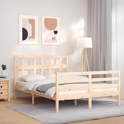 Buzaza Massivholzbett mit Kopfteil Bettgestell Bed Frame Holzbett Kopfteil Bett Schlafzimmer Bett Massivholzbetten 120x200 cm - 3194826