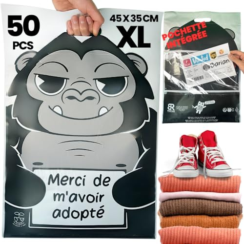 50 Emballage Colis Vinted, Enveloppes Plastiques d’expédition 45x35cm Opaque avec Poignée, Poche à Bordereaux A5, Sac Plastique Auto-Adhésif, Pochette Colis Vêtement, Chaussures, livres, Grand format