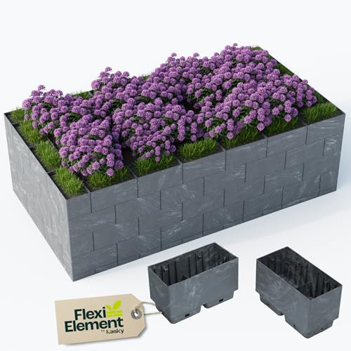 Flexi Element Hochbeet 150 x 100 x 39 cm, 54 Teile Bausatz - Spielerischer Baukasten aus Bauklötzen - Einfache Montage, recycelter Kunststoff, extrem Lange Lebensdauer, 20 Jahre Garantie
