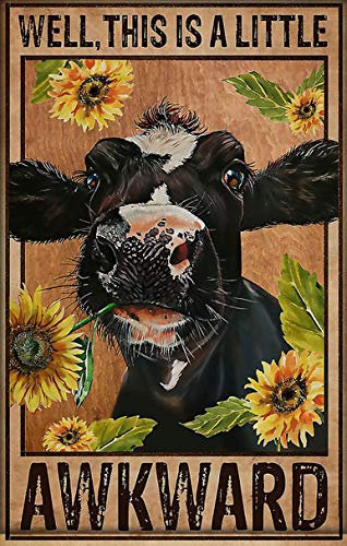 Cartel De Chapa Granjero De Vacas Lecheras Y Girasoles Placa Metálica para La Pared Personalizado Estaño Pared Señal Retro Cartel De Chapa Metálica para Cocina Bar Garaje 20X30Cm