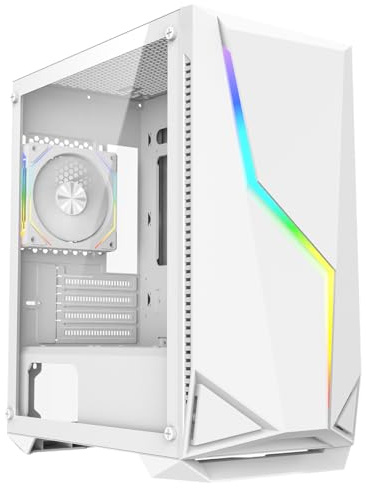CiT Volt Gaming PC Case, Micro ATX PC Case, ARGB Fan, Tempered Glass, White