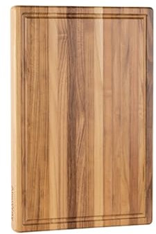 Hackbretter Holz, Großes Schneidebrett aus Teakholz for die Küche mit Saftrille, wendbarer Wurst- und Hackblock(M)