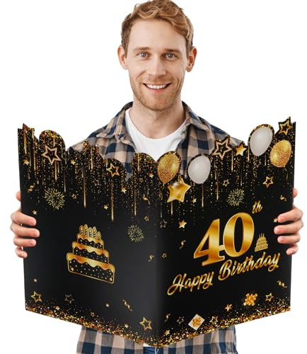 AIBAOBAO Födelsedagskort stor 40, kort födelsedag till 40 man kvinnor 42,5 x 30 cm, gratulationskort roligt, gästbokkort födelsedag gästaffisch, gratulationskort kreativ födelsedagspresent