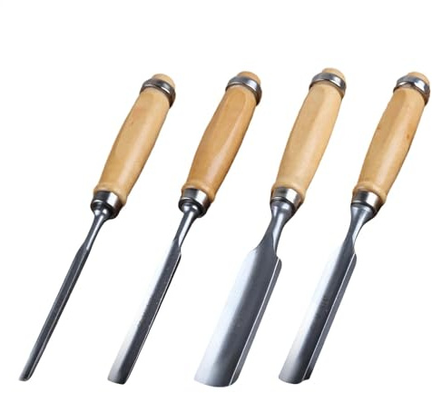 Set di 4 scalpelli professionali per la lavorazione del legno, ergonomici | e durevoli, utensili manuali portatili per lavoratori del legno, ideali per intagli, artigianato e lavorazione del legno