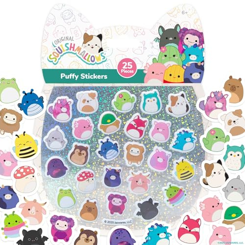 Horizon Group USA Puffy Stickers, Original Squishmallows, 25 Pieces | 25 Soft and Squishy Stickers for Kids, Decorate Scrapbooks, Journals, Planners and Crafts, Great for Party Favors, Ages 6+