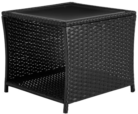 WOLTU polyrattan trädgårdsbord, med glasplatta öppet fack, 45 x 40 x 45 cm | Sidobord utomhus, balkongbord väderbeständigt, för picknick trädgård terrass balkong
