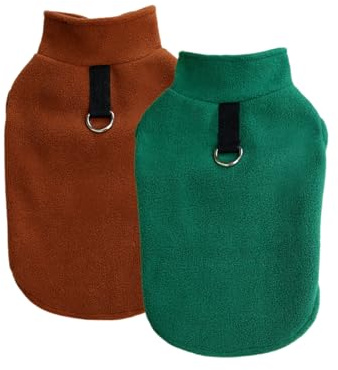 2er Pack Hundepullover Fleeceweste, Welpenpullover Wintermantel Sweatshirts, Haustierbekleidung für kleine Hunde und Katzen (Grün-Braun, M)