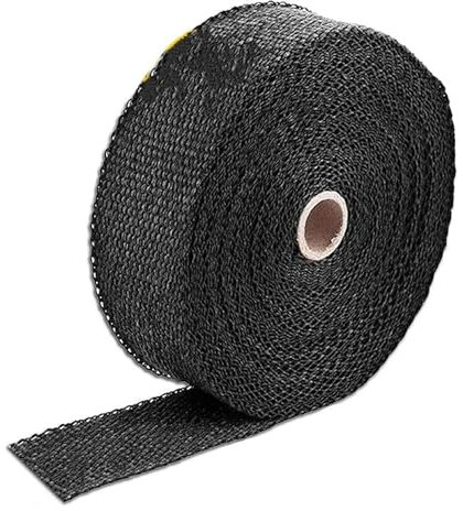 Bande Thermique Echappement,Pare Chaleur Echappeme Rouleau de Film Thermique d'échappement Noir, 5m x 2.5cm, USO apto Para Moto, Ruban de Protection Thermique en Fibre de Verre avec Attaches en Acier