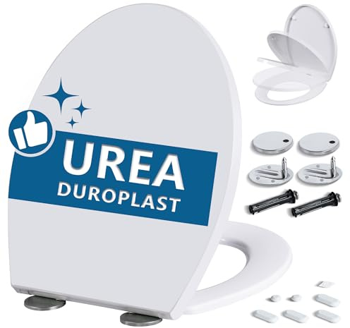 Copriwater con abbassamento automatico, ovale, bianco Nano Glaze, sedile Urea formaldeide con abbassamento automatico, sedile WC antibatterico, rilascio rapido per una facile pulizia, portata fino a