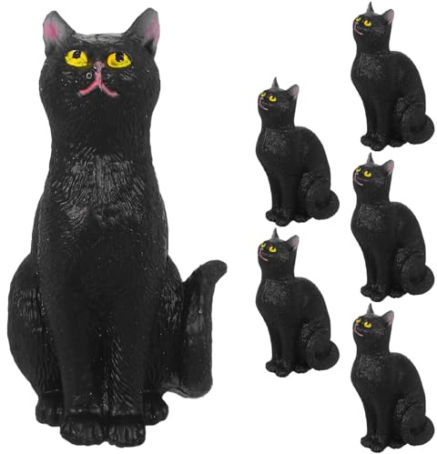 JECOMPRIS Statuetta in miniatura di gatto nero da 6 pezzi: statua di gatto seduto in PVC, animale intagliato, per studio, sala da pranzo - scultura di gattino da esporre