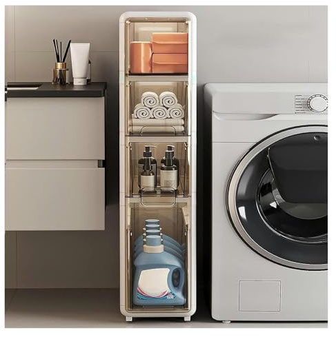 Failjierue Schmaler Badezimmer-Unterschrank mit Rollen – Schmaler freistehender Aufbewahrungsturm für Toilettenseite, Waschküche, Küche und Wohnzimmer – platzsparender Organizer mit Rollen(4-Tiers)