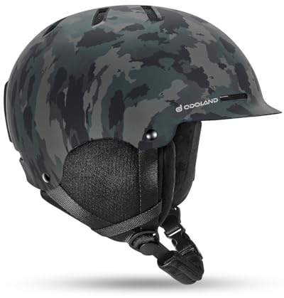Odoland Casco da Sci per Adulti e Ragazzi, Helmet da Snowboard per Uomo e Donna, Casco da Neve Ventilazione, Paraorecchie Rimovibili, Compatibile con Occhiali da Sci e Snowboard, Nero Mimetico