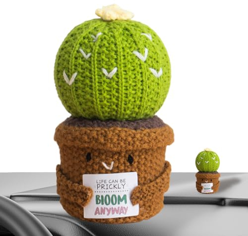 Youding Cactus de ganchillo positivo - Planta en maceta | Decoración del hogar hecha a mano para meditación, estrés, niños y adultos, estantería, escritorio, tocador