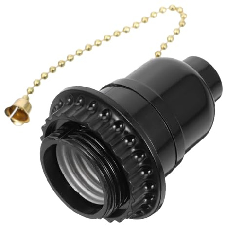 HONITANO Base de Lámpara con Casquillos para Bombillas E27 en Plástico Negro, Diseño Sencillo con Interruptor de Cadena para Fácil Instalación en Lámparas de Techo
