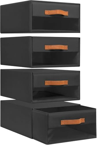 DIMJ Schubladen Ordnungssystem Schubladenboxen - Aufbewahrungsbox Faltboxen mit Fenster Organizer Schublade, Kleiderschrank Organizer Ordnungssystem Kleiderschrank für Schrank, 4 Stück, Schwarz