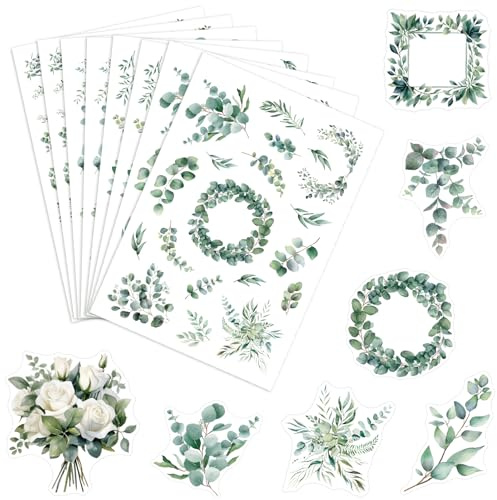 8 Blätter Sticker Hochzeit Gästebuch,Eukalyptus & Weiße Rose Aufkleber Hochzeit Sticker Set,Hochzeitssticker Fotoalbum Eukalyptus Stickers für Scrapbook oder Bullet Journal Geburtstag Wedding Deko