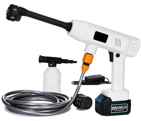 Mini Nettoyeur Haute Pression sans Fil, 10M, 60 Bars, Pistolet À Eau, Lavage De Voiture, Machine Nettoyage for Batterie 18v Nettoyants Portables sans Fil(Two Battery)