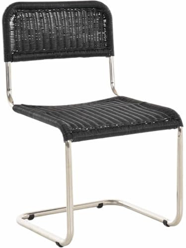 Krines Home Rattan Schwingstuhl Esszimmer aus Rattan Esszimmerstuhl Esszimmer Schwinger Stühle ohne Armlehne (Schwarz, Niedrige Rückenlehne)