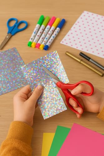 Picars / Stifte & Papier-Mix Set/Hobby- und Bastelset/DIY Bastelmaterial/Stempelstifte, Metallic-Stifte, Bastelschere, Designpapier, Holographic Papier, Tonpapier Kreativset Basteln