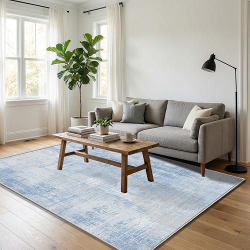 WUTONG Waschbarer Teppich Blau 80x120cm,Moderner Abstrakter Teppich Kurzflor,Weicher Bettvorleger,rutschfeste Fußmatte für Flur & Wohnzimmer,Saugroboter geeignet