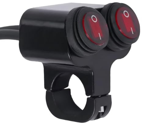 PintoHardware Interruttore 12 V 16 A Doppio per Manubrio Moto, Scooter, ATV e Quad Pulsanti LED Rossi Illuminati, Impermeabile, Alluminio CNC, Nero Pulsanti ON/OFF Impermeabili On/Off