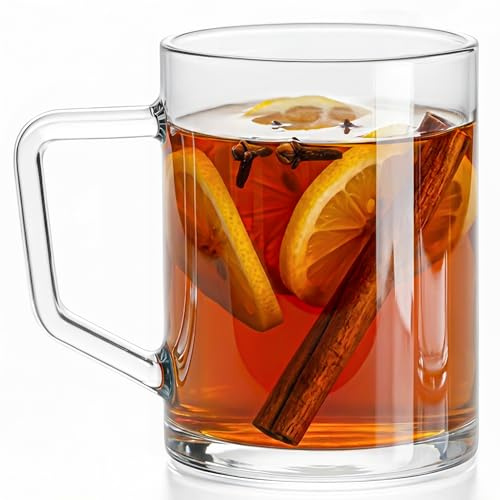 KONZEPT Juego de 6 tazas de café de 270 ml con asa de cristal transparente, ideal para té, capuchino, vino caliente y bebidas calientes, apto para lavavajillas