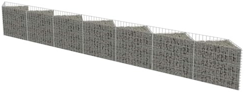 Yisssmeng Mur de gabion - 450 x 30 x 50 cm - En acier galvanisé argenté - Fil de 3,5 mm - Haute capacité de charge - Brise-vue - Clôture de jardin pour l'extérieur - Bordure de parterre et aménagement