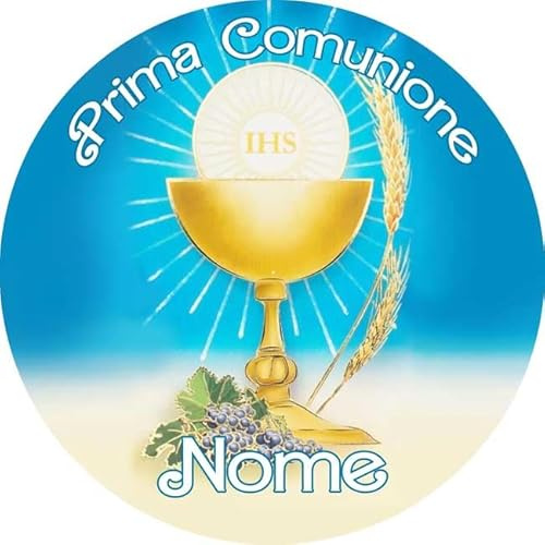 Cialda Topper Torta COMUNIONE PRIMA Calice personalizzabile nome e data 20x29cm (Fibra Vegetale, Rotonda A 20cm)