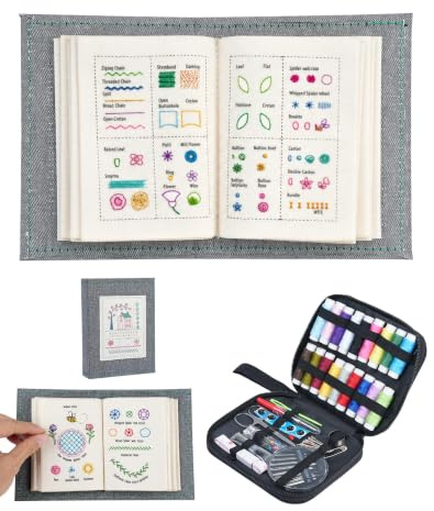 LAOYE Stickerei Set für Anfänger mit Übungsbuch, Komplettes Lern- & Starterset Stickerei Set inkl. 18 Farben Garn Nadeln Zubehör, Tragbares Stickbuch mit Anleitung DIY Stickerei Lernen für Erwachsene
