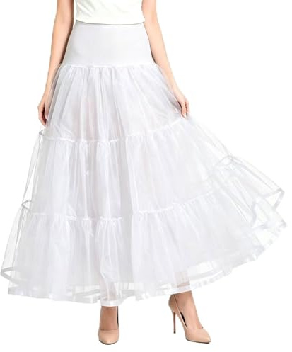 Women's Petticoats for Under Dress Long, Crinoline Underskirt S-XL, White