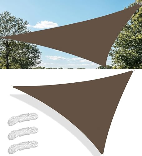 Vela Ombreggiante Triangolare con Anello D Corda Vela Ombreggiante Impermeabile Tenda a Vela Protezione UV 95% Telone Ombreggiante per Esterno Giardino Terrazzo Balcone 4x4x4M Marrone
