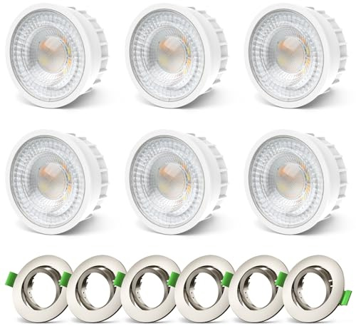 ALUSSO LED Modul Ultra Flach ø50x25mm für Einbaustrahler 6W 540lm 230V | Dimmbar Modul mit Nickel Gebürstet Gehäuse Warmweiß Naturalweiß Kaltweiß, Ersetzt GU10 MR16 Leuchtmittel IP44 Wasserdicht 6er