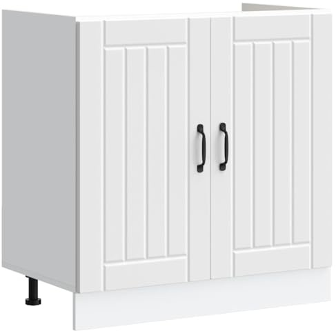 QUAHEAS Diskbänksunderskåp Lucca vitt trämaterial 80 x 46 x 81,5 cm med lagringsutrymme och justerbara fötter, köksunderskåp, fristående för förvaringsskåp, sidoskåp, skåp och bänkskiva