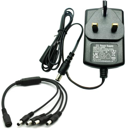 Security-01 AC to DC 12V 2A Power Supply Adapter with 4-Way Power Splitter for CCTV Security Camera DVR NVR Led Strip