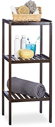 Relaxdays Scaffale da Bagno, Bambù, Ripiani Portaoggetti, Mobiletto Salvaspazio, 80x34,5x33 cm, Mobile Cucina, Marrone