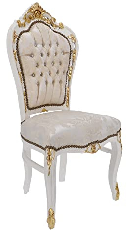 Barockstol vit med inlagd guldpläterad 60 x 52 x 110 cm